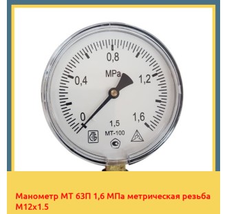 Манометр МТ 63П 1,6 МПа метрическая резьба М12х1.5 в Петропавловске